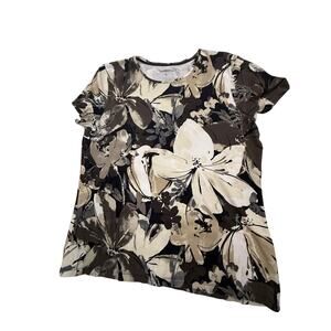 Croft & Barrow size Large top tan floral print women blouse t-shirt Made Jordan
